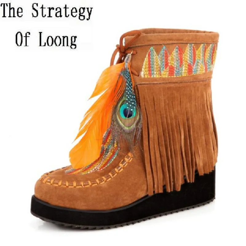 Indian Style Retro Fringe Boots Flock 