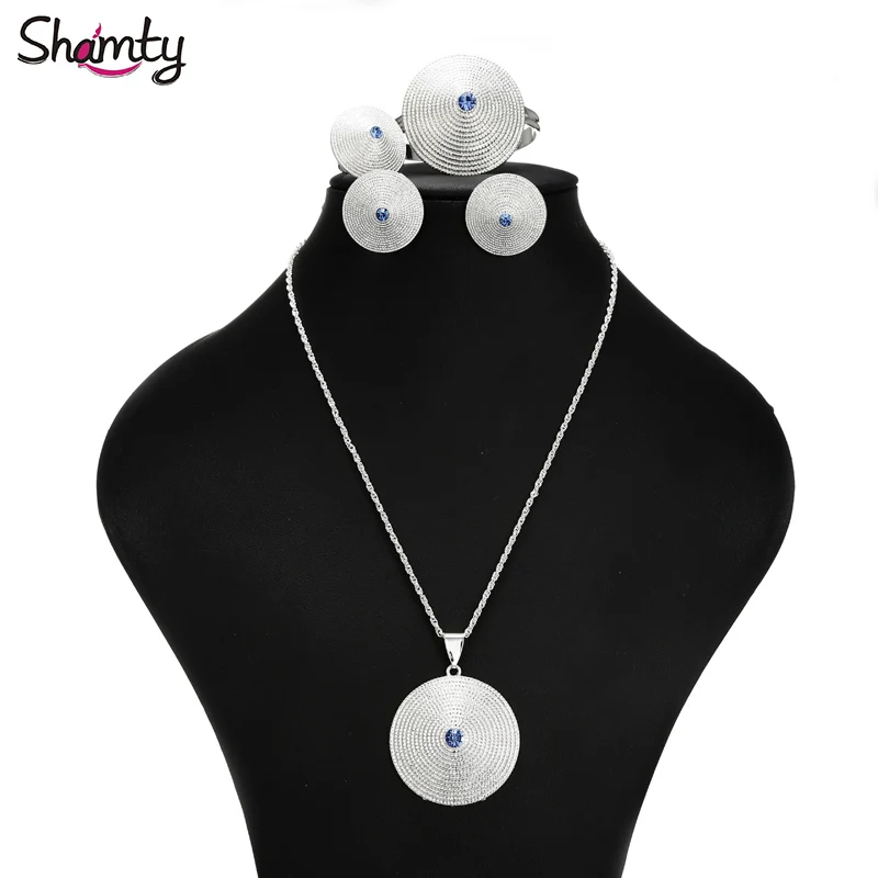 

Shamty African Jewelry Sets Blue Stone Pure Gold Color Silver Color Bridal Habesha Style Ethiopia Wedding Gift A30001