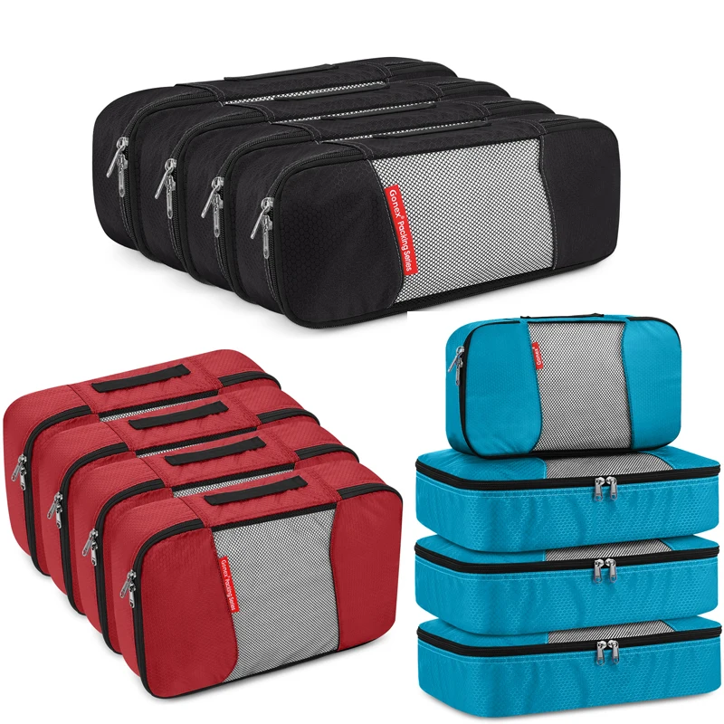 Gonex 4 قطعة/المجموعة السفر حقيبة التخزين مجموعة الأمتعة حقيبة المنظم شنقا زيبلوك شبكة النايلون الحقيبة الملابس أحذية مكعبات تعبئة