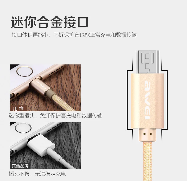 Awei CL-10 Android USB кабель для передачи данных сплав плетеный провод кабель для передачи данных для мобильного телефона для xiaomi huawei