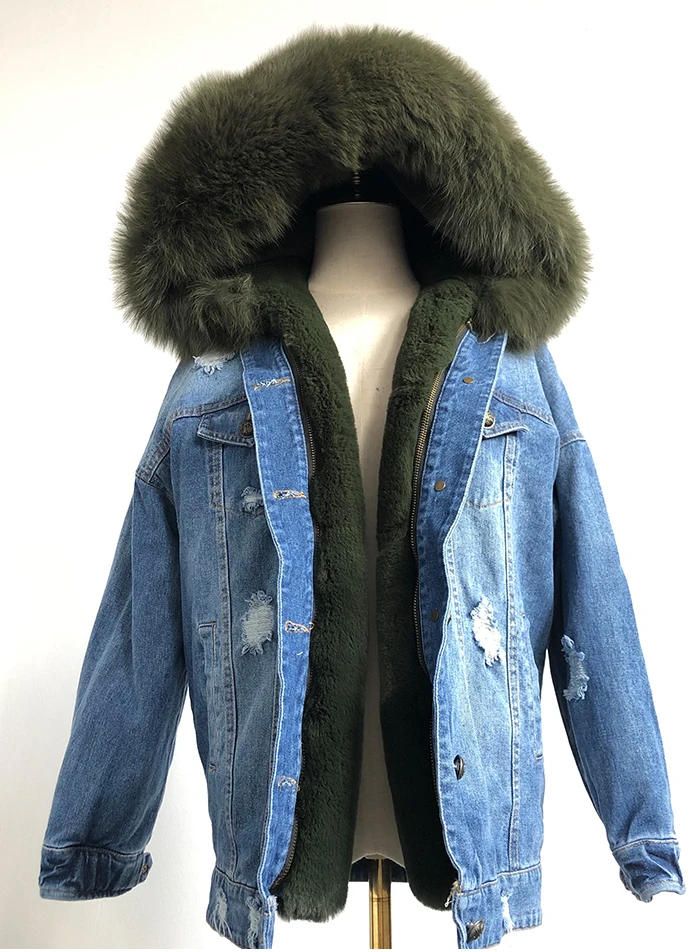 Women Denim Jacket With Fur hood Women Autumn Winter Denim Jacket Warm Upset Jacket Vintage Long Sleeve Loose Jeans Coat Outwear