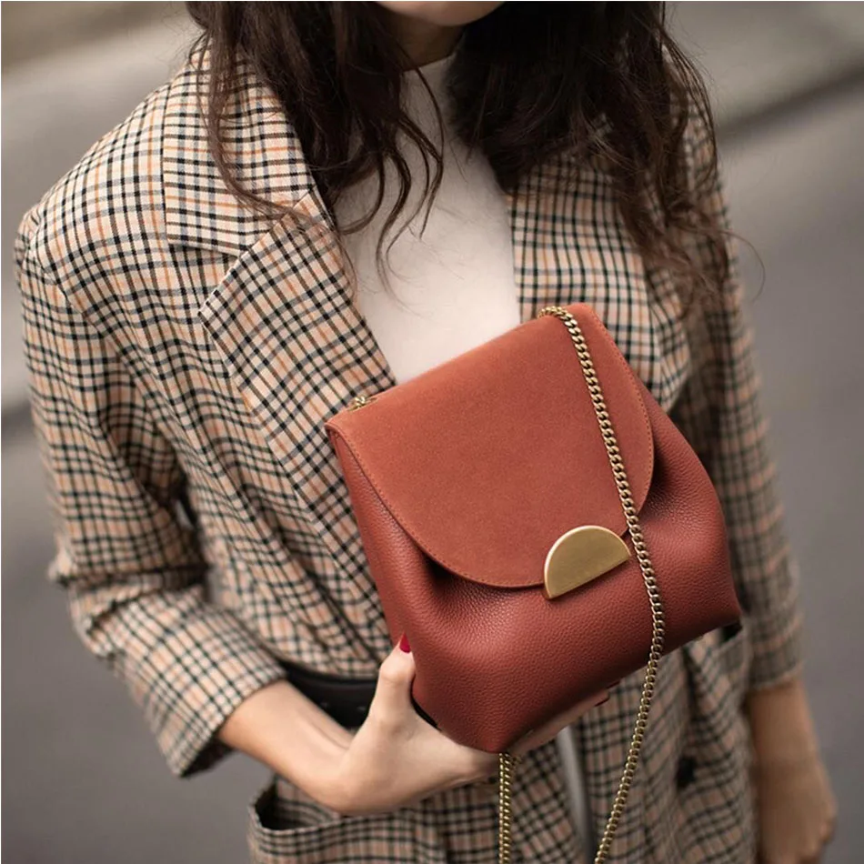 

SUNNY BEACH Chic Ins Popular Bucket Bags Chain Elegant Crossbody Women Leather Shoulder Bag Small Cross Body Handbags