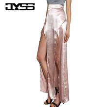 JYSS New Fashion Artificial silk shiny long skirt Summer Autumn furcal show leg skirt for women solid sexy Skirting 80791
