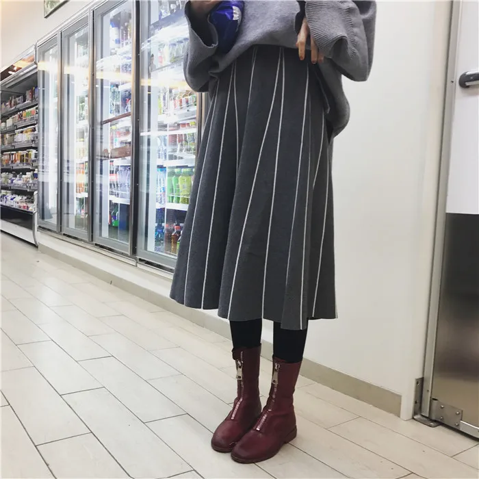 FREE SHIPPING Womens Skirt Vintage Line Striped Slim High Waist Knitted Long Black Grey JKP248 HTB17IOdOVXXXXanXXXXq6xXFXXXS - FREE SHIPPING Womens Skirt Vintage Line Striped Slim High Waist Knitted Long Black Grey JKP248
