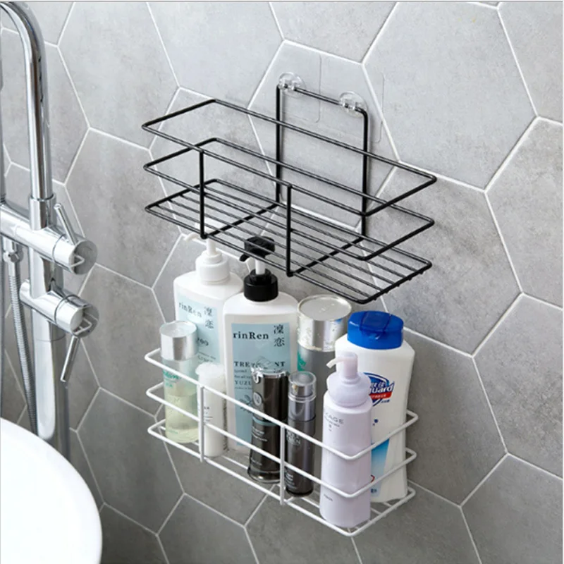 

Wall Mounted Bathroom Shelf Storage Durable Shower Caddy Organizer Rack for Kitchen Toilet Shower Dorm with Adhesive Hook