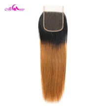 Али Коко бразильские прямые 4*4 Кружева Закрытие 1B/30 человеческих волос с волосами младенца 8-22 дюймов швейцарская шнуровка remy волос