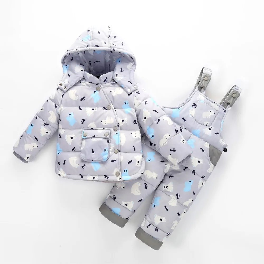 

2017 Kids Baby Boys Down Jacket Sets Children Girls Fashion Coat Suits Clothes Strap Pants Two Piece Suit Baby Warming Clothing