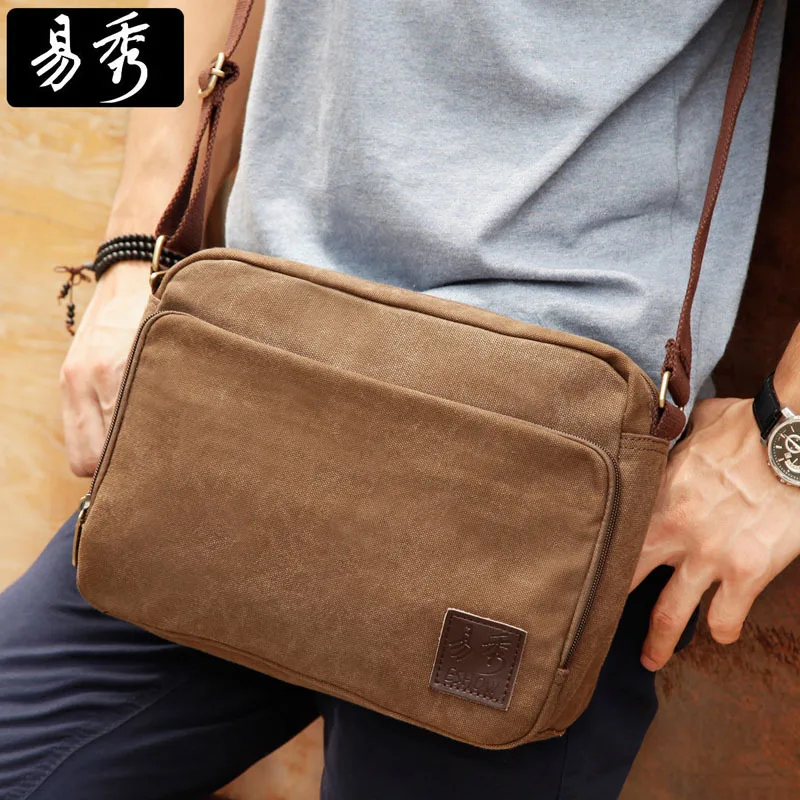 ESHOW Brown Vintage Canvas Men Crossbody Bags Shoulder Messenger Bag