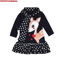 Новая горячая Распродажа одежда для малышей Детская одежда для девочек модная одежда с длинными рукавами в горошек с рисунком оленя Обувь для девочек платье Vestido Детская одежда для малышей платье для девочки платья