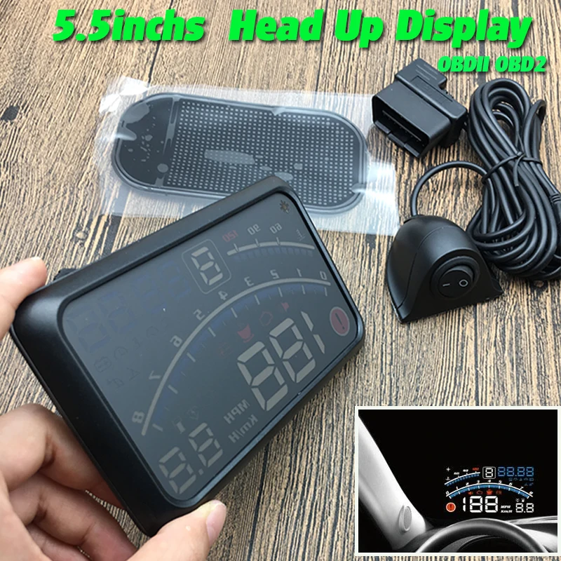 

OBDII OBD2 5.5" HUD Car Head Up Display LED Windscreen Projector OBD2 Scanner Speed Warning Fuel Consumption Data Diagnostic