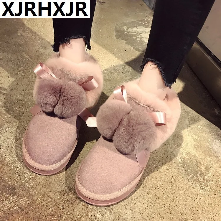 

2019 Women Flats Cute Bow Cotton Soft Warm Winter Fur Flat Home Shoes Flat Casual Ladies Slip on Loafers Footwear