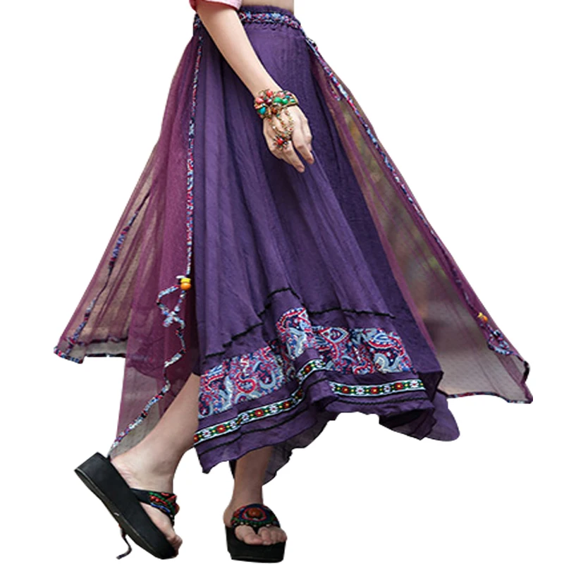 Ethnic Summer Long Skirt 2017 New Bohemian Vintage Floral Print Skirts