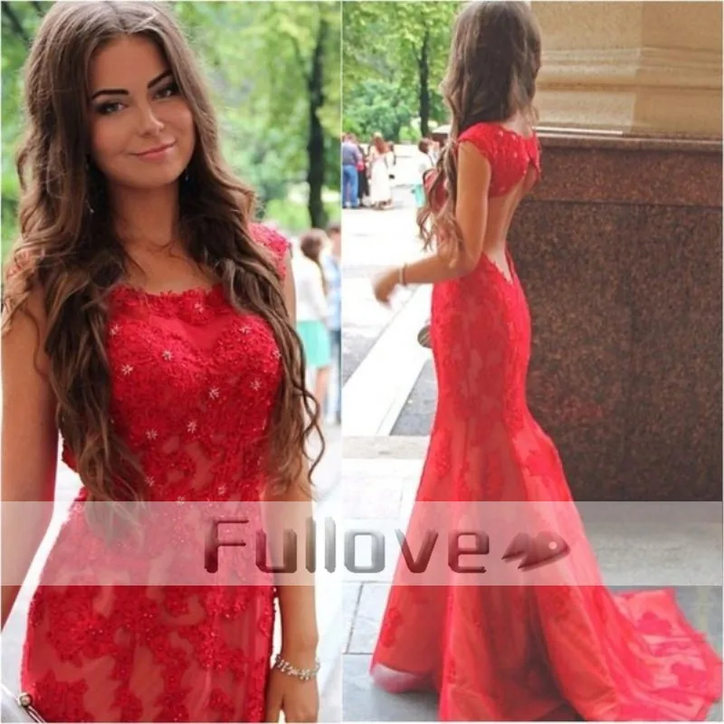 

Glamorous Scalloped Red Lace Mermaid Princess Wedding Dresses 2019 Appliques Backless Bridal Gown Vestidos De Noiva Gelinlik