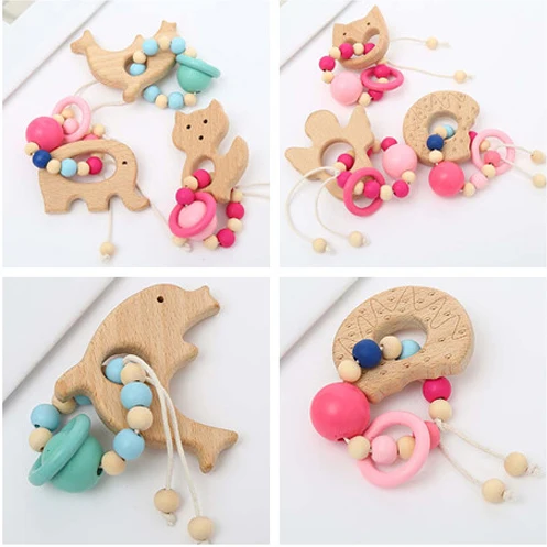 1 Pcs Teether Montessori Bracelets Baby Nursing Wooden Crochet Chew Beads Teething Wood Rattles Toys | Мать и ребенок