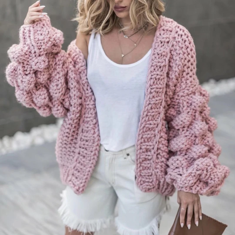 HEE GRAND женский свитер ручной работы светильник-шар рукав Sueter mujer Invierno 2019 кардиган