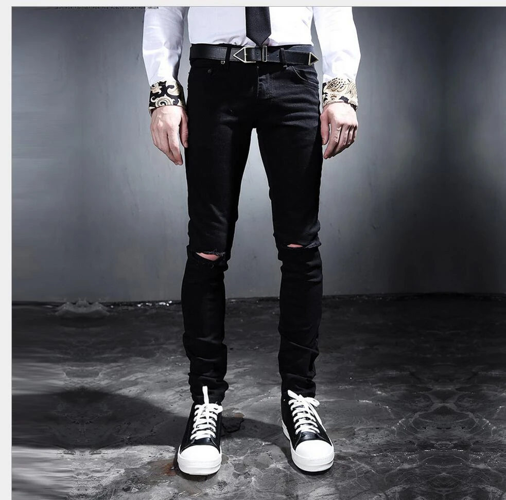 Pantalon noir troué genoux Clearance