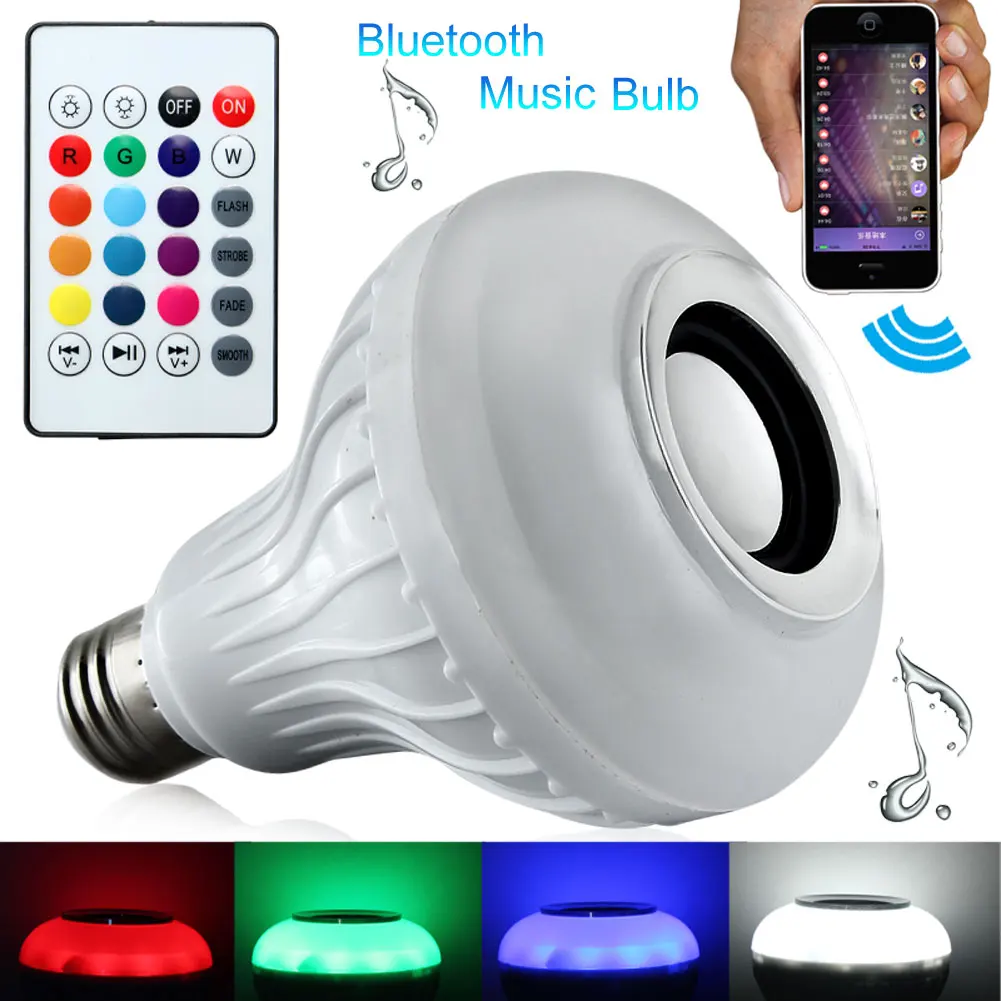 Интеллигентая (ый) света Беспроводной Bluetooth 3,0 12 Вт E27 светодиодный Динамик аудио воспроизведения музыки лампа RGB изменение с пульта