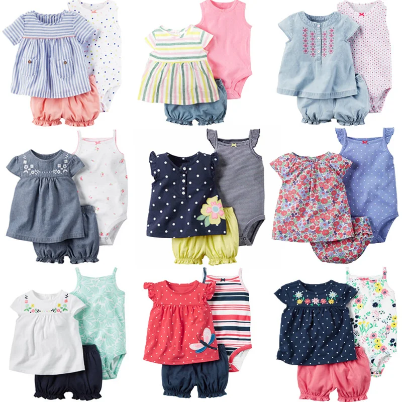 

Baby Girls Clothing Set 2019 Summer Infant Soft Cotton Tops+bodysuits +shorts 3pcs baby suits Ropa de bebe baby Jumpsuit