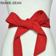 RAINIE SEAN Velvet Belts For Women Solid Self Tie Bow Red Black Winter Ladies Waist Belt Strap Female Waistband Coat Accessories raglan sleeve self tie waist coat