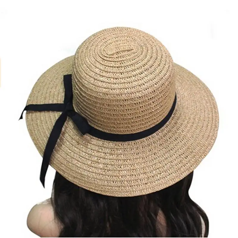 Модная Складная женская обувь для девочек с милым бантом, широкие свисающие поля, летняя соломенная шляпа пляжная кепка(светло-коричневая
