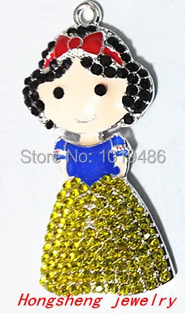 

50x26mm 10pcs/lot silver Zinc alloy rhinestones Snow White Pendant for Jewelry Necklace making