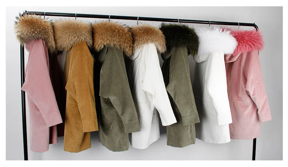 MaoMaoKong, длинная Вельветовая зимняя куртка с подкладкой из искусственного меха, пальто, женская парка, меховое пальто, вельвет, воротник из натурального меха енота, теплые парки