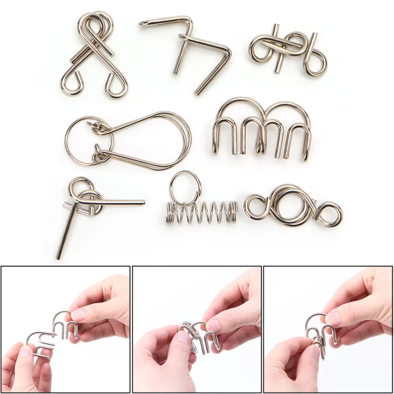 8 Pcs Metal Wire Puzzle Game IQ Mind Test Brain Teaser Toys for Kids Adults US 
