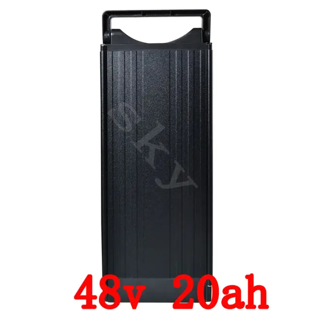 Cheap 1200W Rear Rack Electric bike Battery 48v 20AH with black Aluminum case,30A BMS,54.6V 2A charger