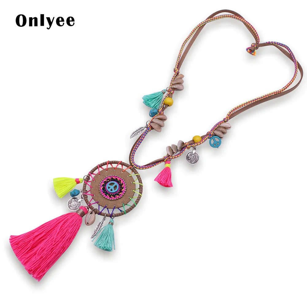 

Onlyee New High Quality Necklace Bohemian Style High-Film Leather Pendant Necklace Hand-Drawn Hollow Pattern Seashell Necklace