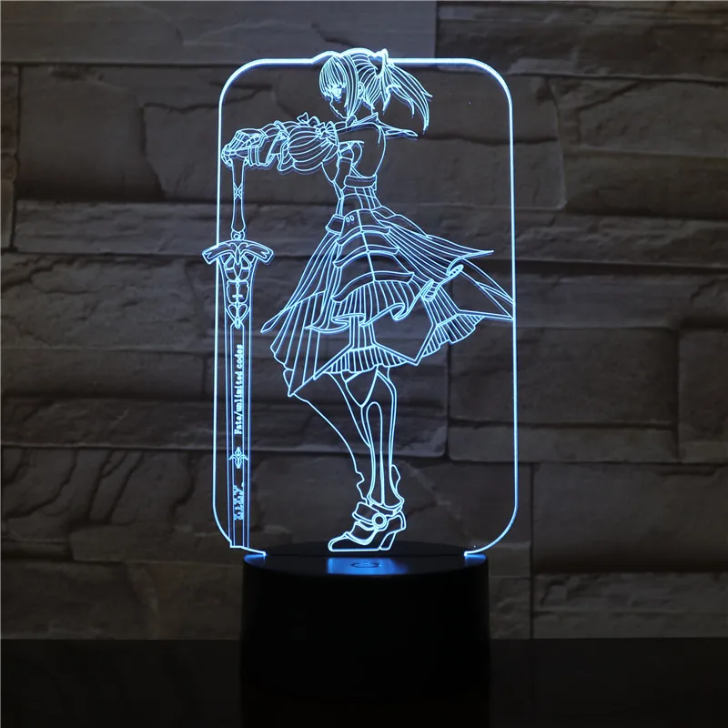 Fate Grand Order Saber Fate Stay Night Lampara 3D светодиодный Ночной светильник DIY аниме игрушка настольная лампа детский подарок меняющий цвет светильник ing