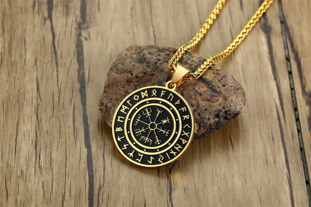 VEGVISIR с руническим кругом ожерелье для мужчин нержавеющая сталь Викинг ювелирные изделия с 24 дюймов