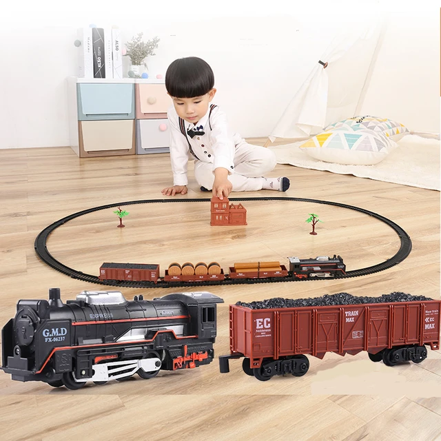 Modelo de trem a vapor infantil, brinquedo elétrico, concerto leve, spray  de fumaça, aniversário do menino, presente de Natal - AliExpress