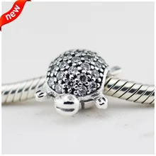 Подходит для Pandora Bacelets черепаха Амулеты с прозрачным кубическим цирконием 925 ювелирные изделия из бисера