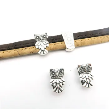 

For 10mm flat leather slider Antique sliver owl slider jewelry finding supplies D-1-10-90