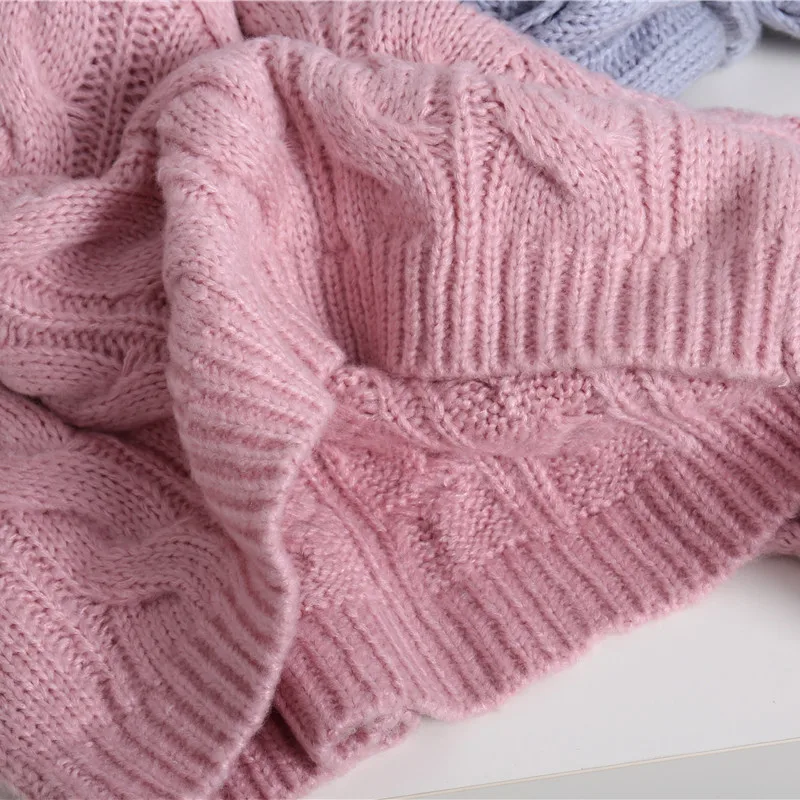 Зимний однотонный шерстяной свитер, пуловер для женщин, свободные толстые теплые базовые свитера с круглым вырезом, пуловеры