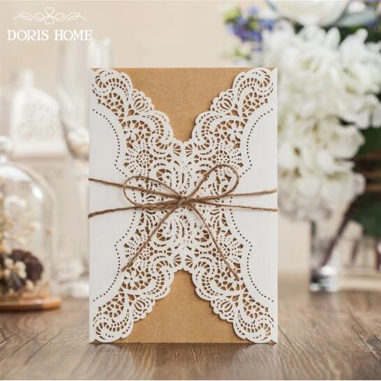 Brown Paper Laser Cut Wedding Invitations 100pcs Lot Pk14113 In Brown Paper Laser Cut Wedding Invitations 100pcs Lot Pk14113