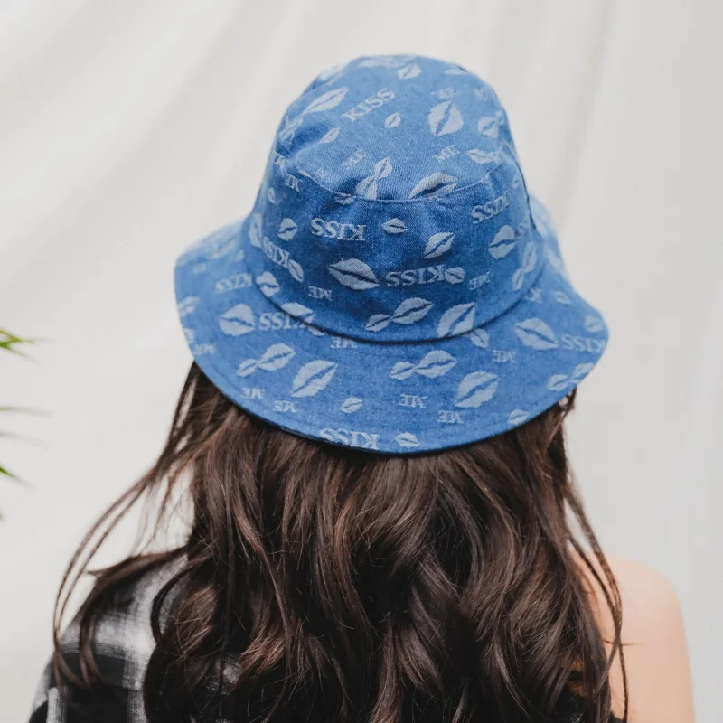 Lanxxy, новинка, Весенняя Панама с принтом губ, рыбацкие шапки для женщин, синяя джинсовая кепка с буквами, женская летняя кепка, Пляжная Панама
