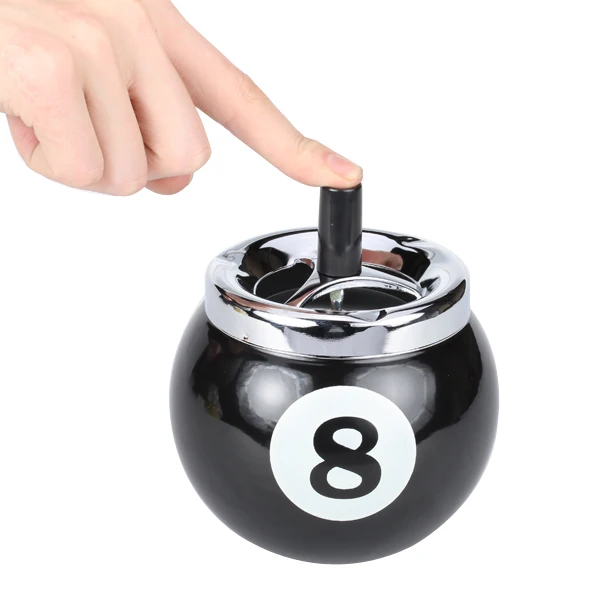 Novelty Home Car Metal Push Button Pool Billiard Ball Shape  Ashtray Holder