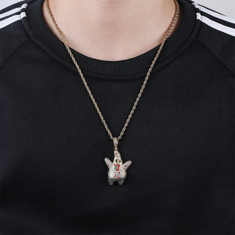 Хип хоп микро проложили AAA CZ камень Bling лед из золота Патрик звезда подвески ожерелье для мужчин рэппер ювелирные изделия Прямая