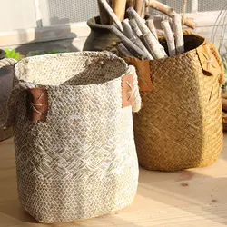 Многофункциональный ручной водорослей плетеные корзины цветочный горшок рабочего Коробка для хранения Woven Большая корзина для белья
