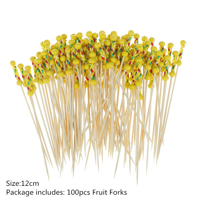 100 шт. 9/12 см Бамбук Еда выбирает шведского стола фрукт для кекса вилка вечерние торт десерт салат растительные палочки коктейль зубочистка шампур - Цвет: 5