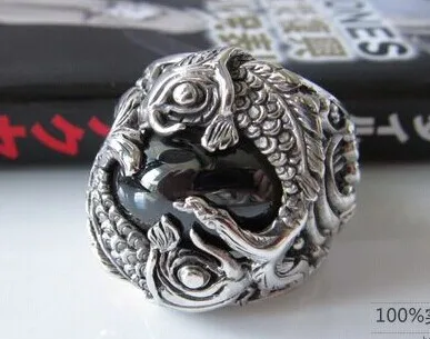 

Japanese fashion jewelry 925 sterling silver Pisces gems vintage wealth Thai Silver Rings Star Stone
