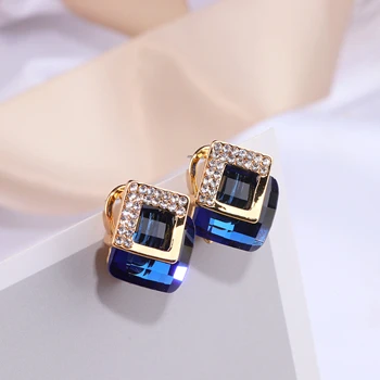 Дизайн Мода браслеты с подвесками с украшением в виде кристаллов серьги гвоздики для женщин, женские блестящие, со стразами Геометрические Квадратные, крупноразмерные блестящие серьги, ювелирные изделия в качестве подарка WX154 - Окраска металла: Blue