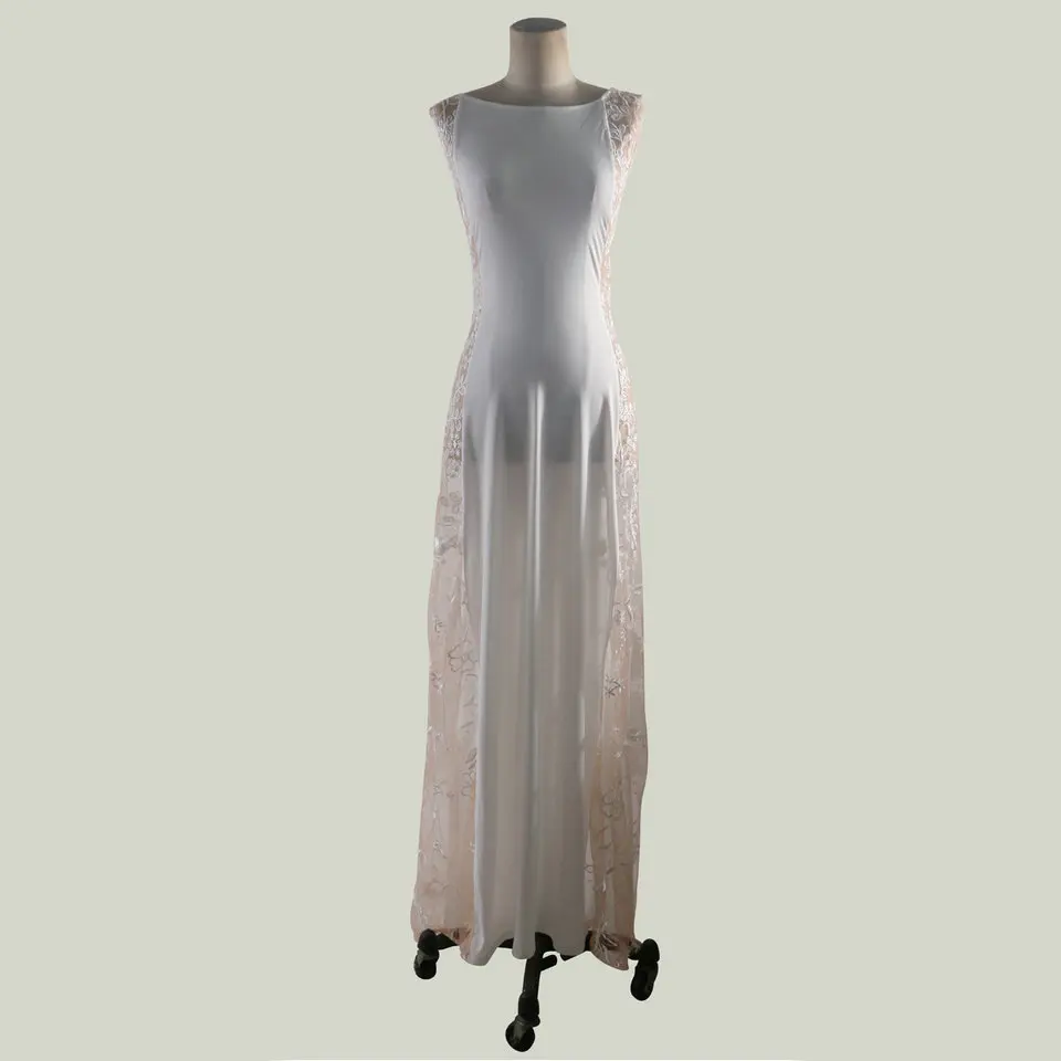 Модное длинное вечернее платье русалки цвета слоновой кости для женщин, вечернее платье с глубоким вырезом из эластичной ткани, кружевное платье без рукавов на молнии, официальное вечернее платье