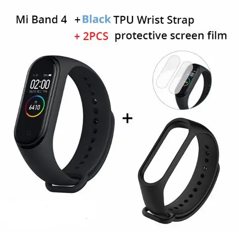 Xiaomi mi Band 4 умный браслет 3 цвета AMOLED экран mi band 4 Smartband фитнес-тренажер Bluetooth спортивный водонепроницаемый смарт-браслет - Цвет: add black strap film