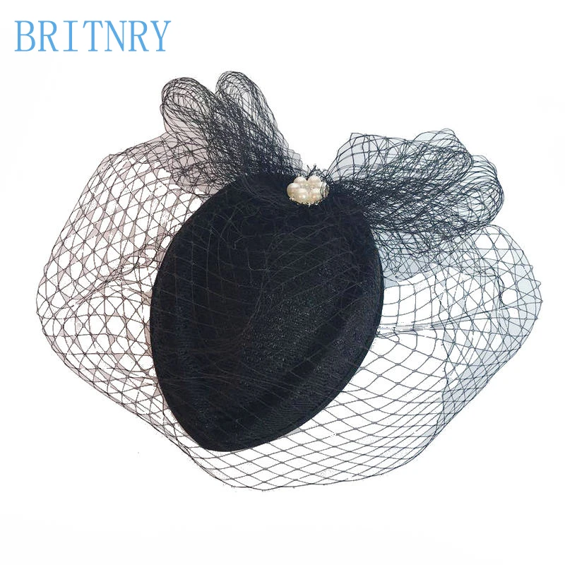 BRITNRY Vintage Black Ivory Wedding Hats and Fascinators Handmade Lace with Tulle Birdcage Veil