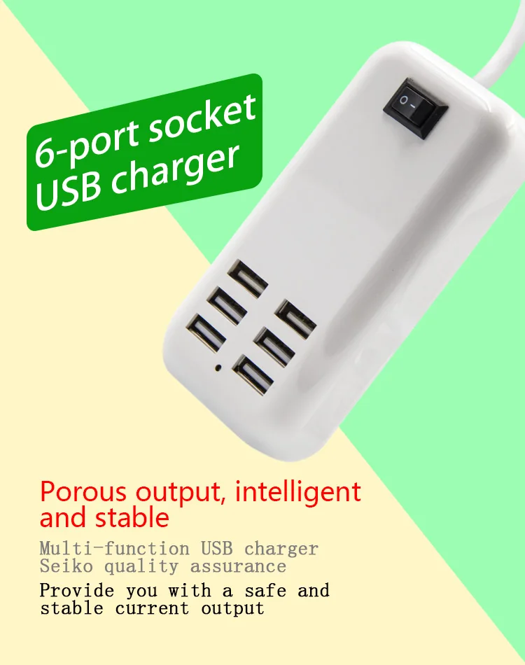 Вилка европейского и американского Зарядное устройство 6 Порты и разъёмы USB Рабочий стол концентратора Зарядное устройство AC зарядное устройство с адаптером удлинитель с выключателем для Мощность банка