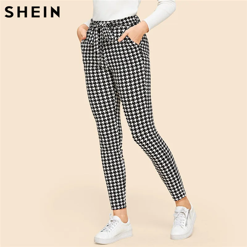 SHEIN Прямолинейные Брюки В Клетку С Эластичной Талией Женские Весенние Элегантные