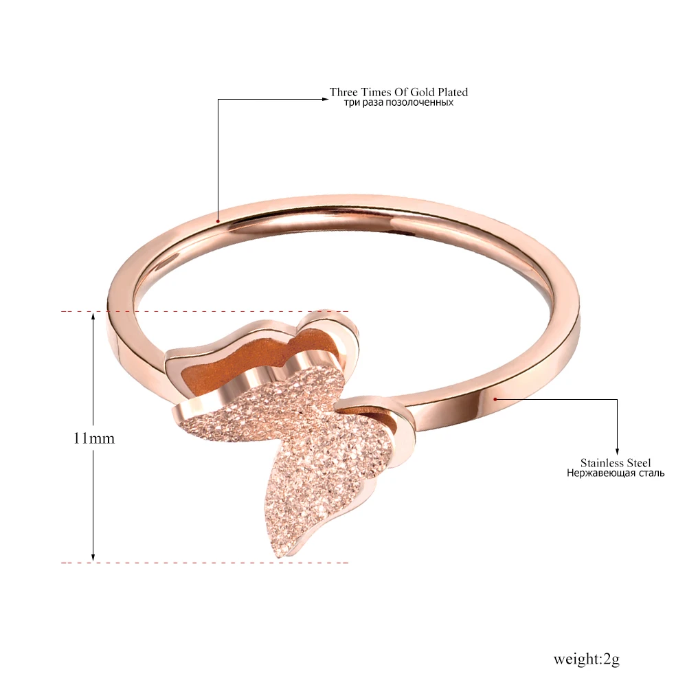 Lokaer, трендовые Свадебные кольца с 3D бабочкой, розовое золото, ювелирные изделия от ведущего бренда, обручальное кольцо из нержавеющей стали, не выцветает, R18043