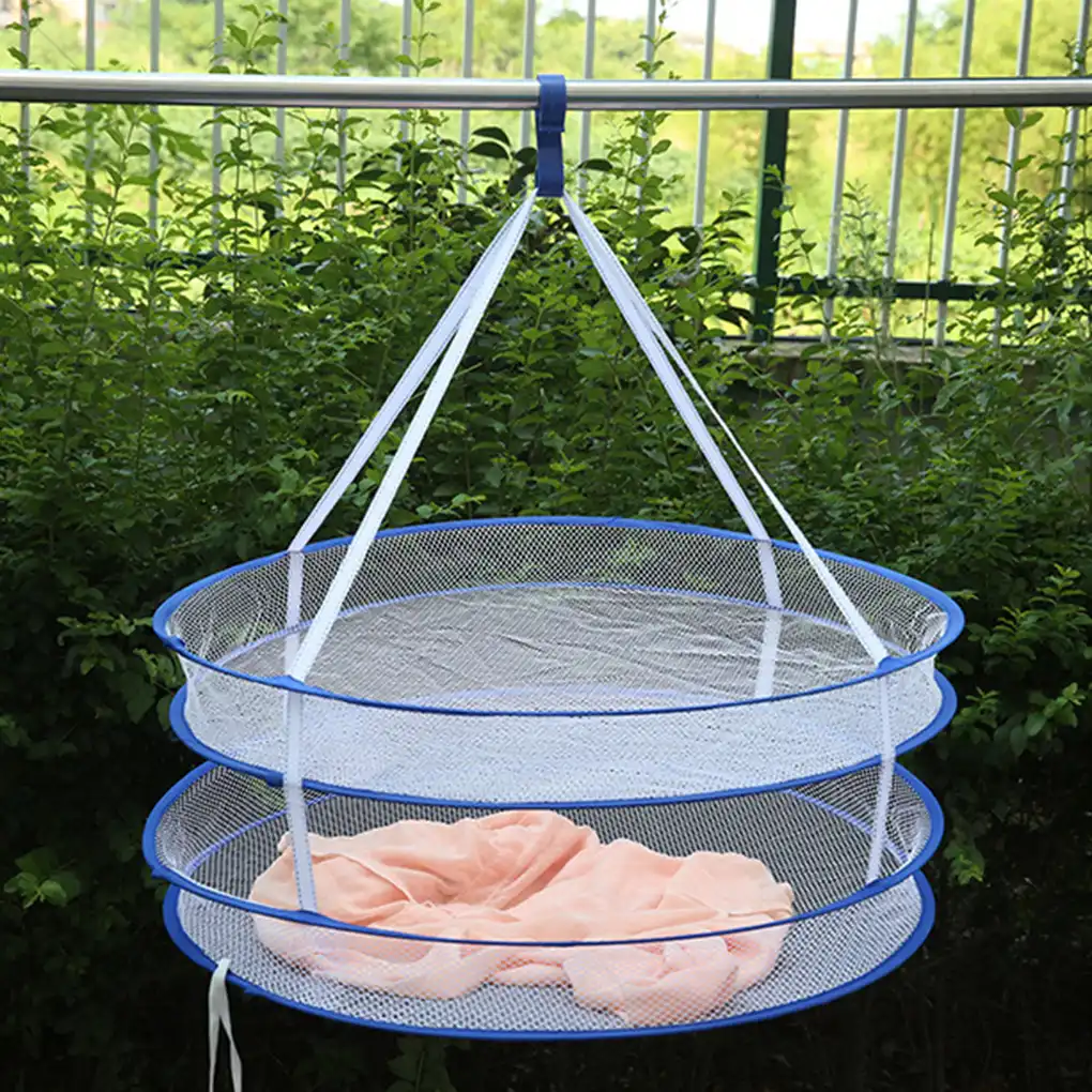 Round Double Layer Drying Rack Folding Hanging Clothes Laundry Basket